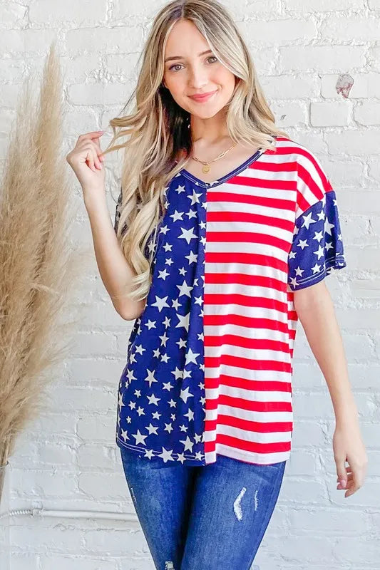 And The Why American Flag Short Sleeve Top Tops