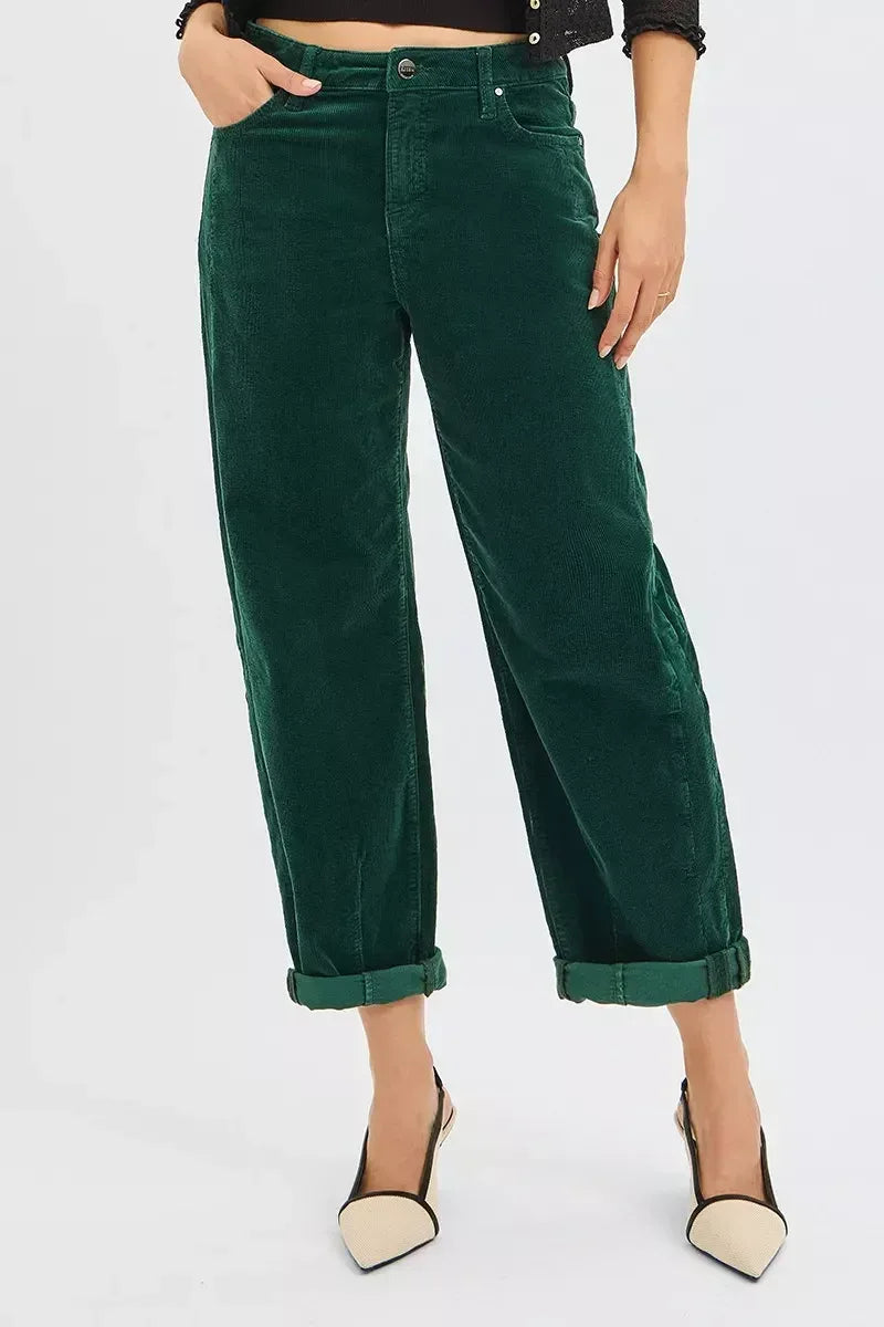RISEN High Rise Crop Barrel Cordurory Pants - DAVERRI FASHIONS