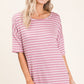 BOMBOM Striped Round Neck Half Sleeve T-Shirt Mauve