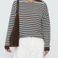 Women’s dark brown striped hooded knit sweater with ribbed cuffs