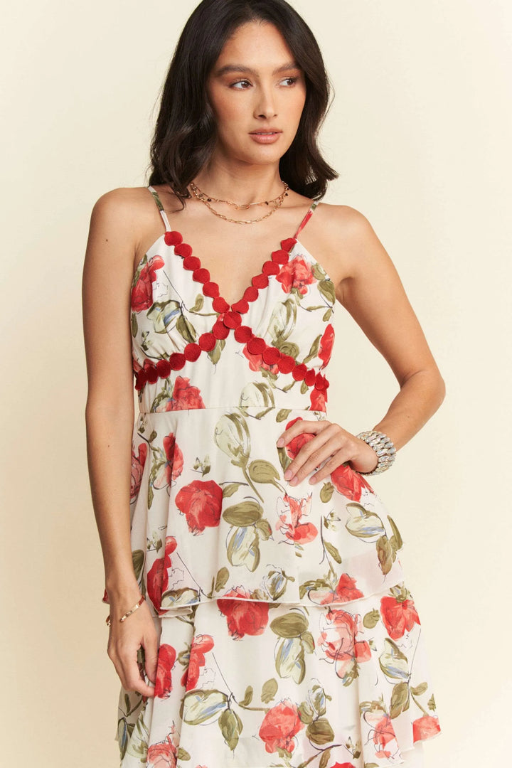 Davi & Dani Contrast Ring Lace Layered Ruffle Maxi Cami Dress Cami Dresses