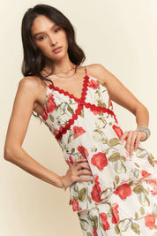 Davi & Dani Contrast Ring Lace Layered Ruffle Maxi Cami Dress | Cami Dresses Daverri Fashions