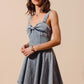 SO ME Mineral Washed Bow Ribbon Denim Flare Dress Mini Dresses