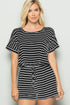 Heimish Full Size Striped Round Neck Short Sleeve Romper BLACKIVORY Rompers