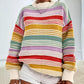 Rainbow Striped Drop Shoulder Oversized Sweater - DAVERRI FASHIONS