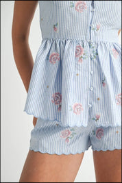 MABLE Stripe Embroidered Peplum Cami and Shorts Set | Outfit Sets Daverri Fashions