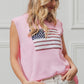BiBi pink sleeveless knit top with American flag sequins patch on chest