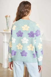 ADORA Floral Popped 2-Tone Sweater Top | Sweaters Daverri Fashions