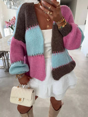 Rose Powder One Size Color Block Open Front Cardigan | Cardigans Daverri Fashions