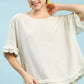 Umgee Linen Frayed Hem Scallop Edge Top in soft oatmeal