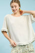 Umgee Linen Frayed Hem Scallop Edge Top in soft oatmeal