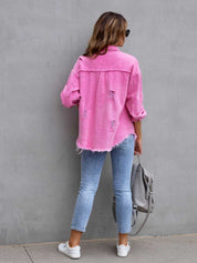 Distressed Drop Shoulder Denim Jacket | Denim Jackets Daverri Fashions