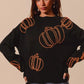 Pumpkin Embroidered Halloween Thanksgiving Sweater BLACK ORANGE Sweaters