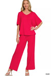 Zenana vibrant ruby red V-neck oversized top and pants set