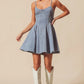SO ME light blue A-line fit and flare denim mini dress with thin straps