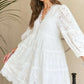 ADORA Lace Detail Tiered Eyelet V-Neck Babydoll Dress Babydoll Dresses