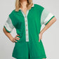 Umgee French Terry Collared Colorblock Romper KELLY GREEN