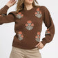 Umgee Floral Knit Sweater with Puff Sleeves - DAVERRI FASHIONS