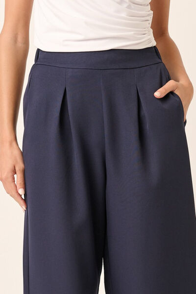 Mittoshop Inverted Pleat Detail Wide Leg Pants Navy Pants