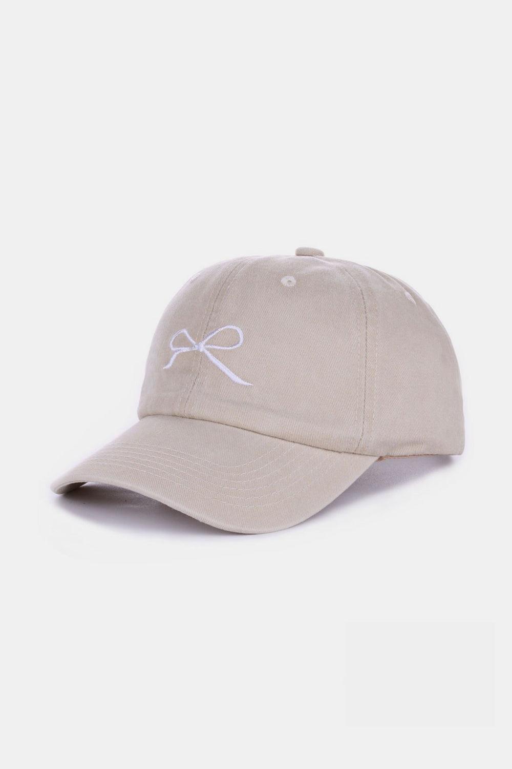 Zenana Bow Embroidered Washed Cotton Caps Hats