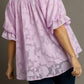 Umgee Full Size Jacquard Round Neck Ruffled Puff Sleeve Blouse Plus Size Blouses
