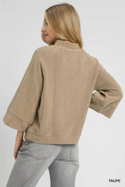 Umgee Textured Knit V-Neck Top Taupe | Knit Tops Daverri Fashions