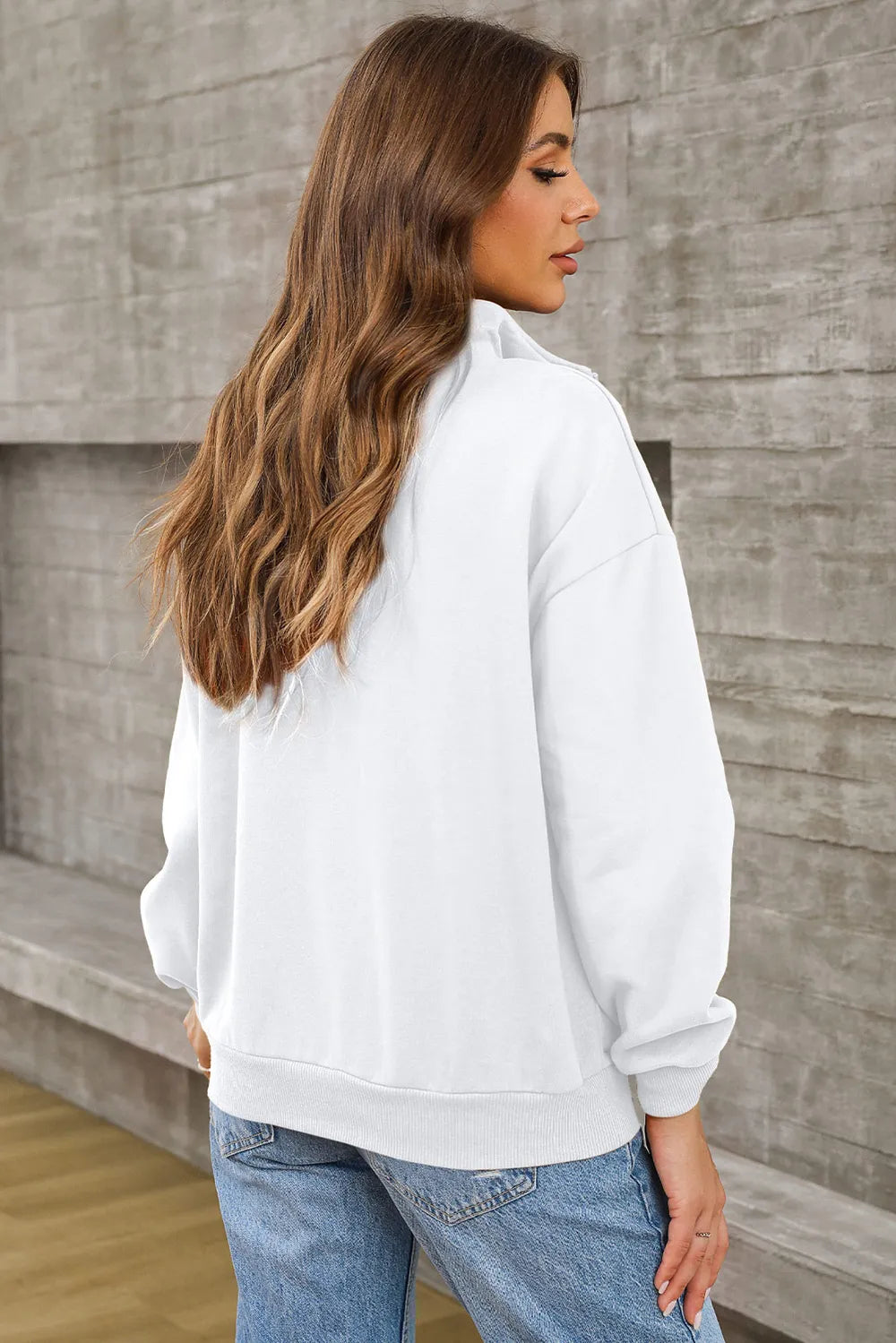 Quarter Zip Dropped Shoulder Sweatshirt | Sweatshirts Daverri Fashions