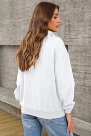 Quarter Zip Dropped Shoulder Sweatshirt | Sweatshirts Daverri Fashions