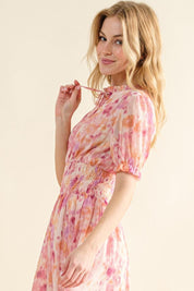 And The Why Full Size Smocked Waist Printed Midi Dress | Daverri Fashions