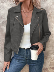 Dark Gray Zip Up Suede Cropped Moto Jacket | Jackets Daverri Fashions