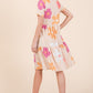 BOMBOM Floral Round Neck Short Sleeve Tiered Dress