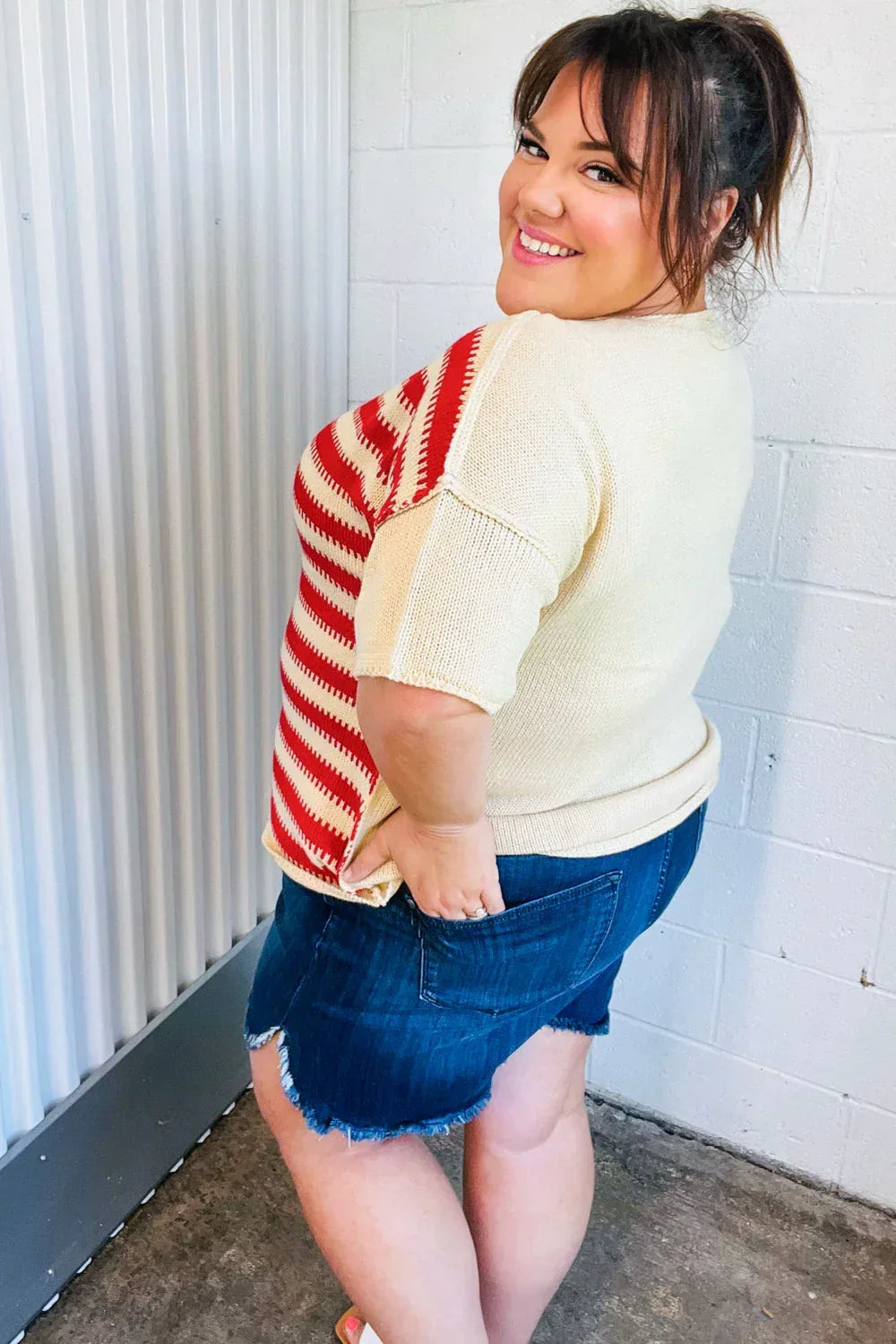 American Flag Jacquard Knit Sweater Top - DAVERRI FASHIONS