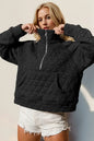 Double Take Half Zip Long Sleeve Quilted Sweatshirt with Pocket - DAVERRI FASHIONS