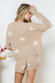 Soft Long Sleeve Star Print Top and Short Set Pajama Sets