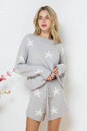 Soft Long Sleeve Star Print Top and Short Set Pajama Sets