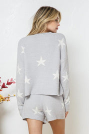 Soft Long Sleeve Star Print Top and Short Set Pajama Sets