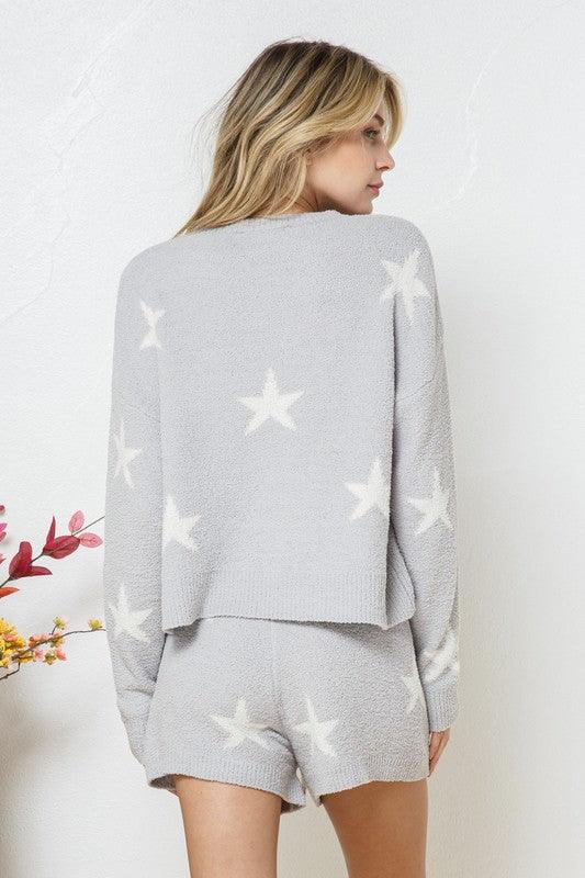 Soft Long Sleeve Star Print Top and Short Set Loungewear Sets