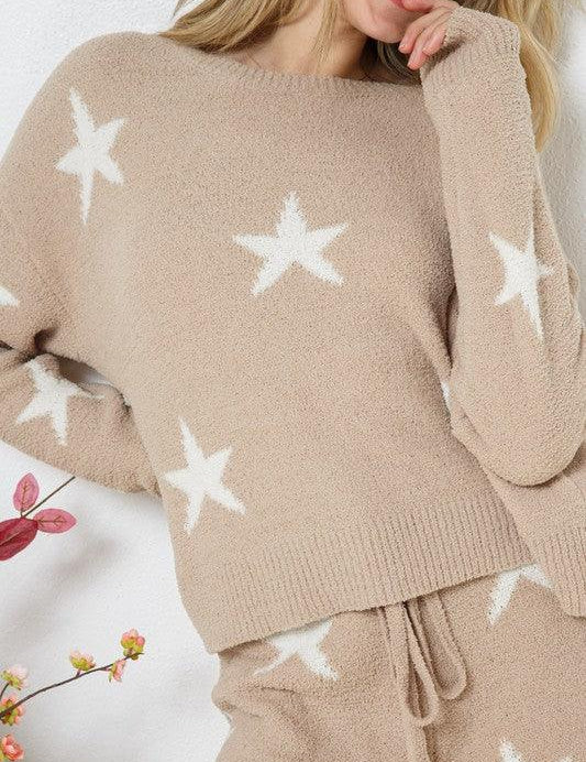 Soft Long Sleeve Star Print Top and Short Set Pajama Sets