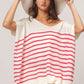 BiBi V Neck Striped Short Sleeve Top Fuchsia Tops