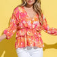 And The Why Ruffled Printed Puff Sleeve Blouse - DAVERRI FASHIONS