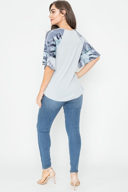 Tie Dye Ruffle Sleeve Tunic
