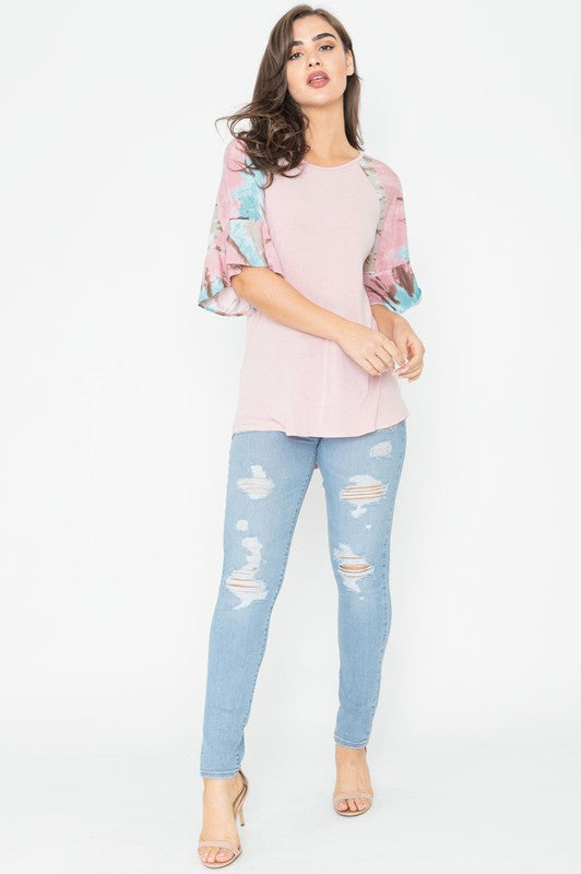 Tie Dye Ruffle Sleeve Tunic