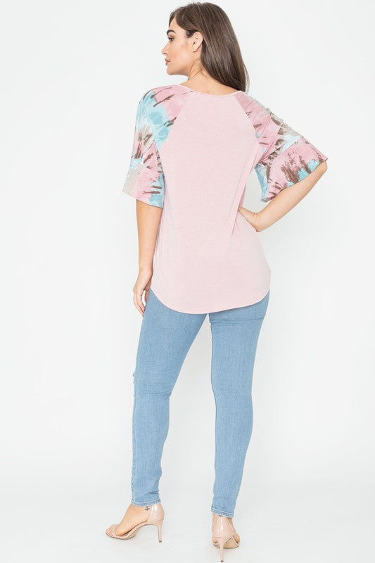 Tie Dye Ruffle Sleeve Tunic