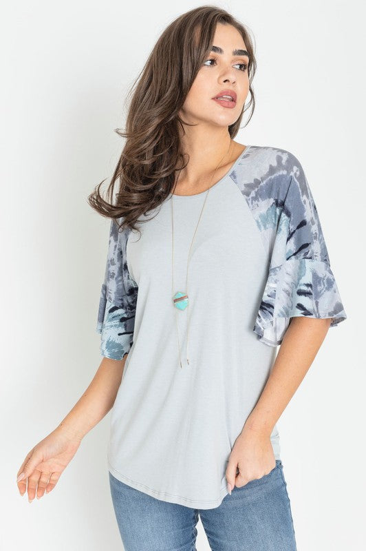Tie Dye Ruffle Sleeve Tunic