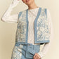 Davi & Dani Lace Patch Open Front Denim Vest - DAVERRI FASHIONS