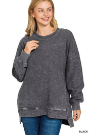 BLACK Zenana Full Size Acid Washed Double Ribbed Hi-low Sweatshirt Plus Size | Sweatshirts Daverri Fashions