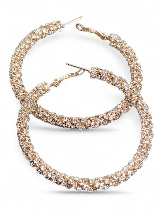 Gold Clear O S 60MM Iconic Rhinestone Hoops | Earrings Daverri Fashions