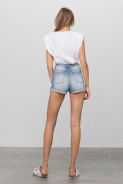 Double Waistband Denim Shorts Denim Shorts