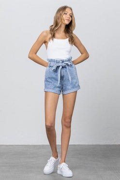 HIGH WAISTED PAPER BAG SHORTS - DAVERRI FASHIONS