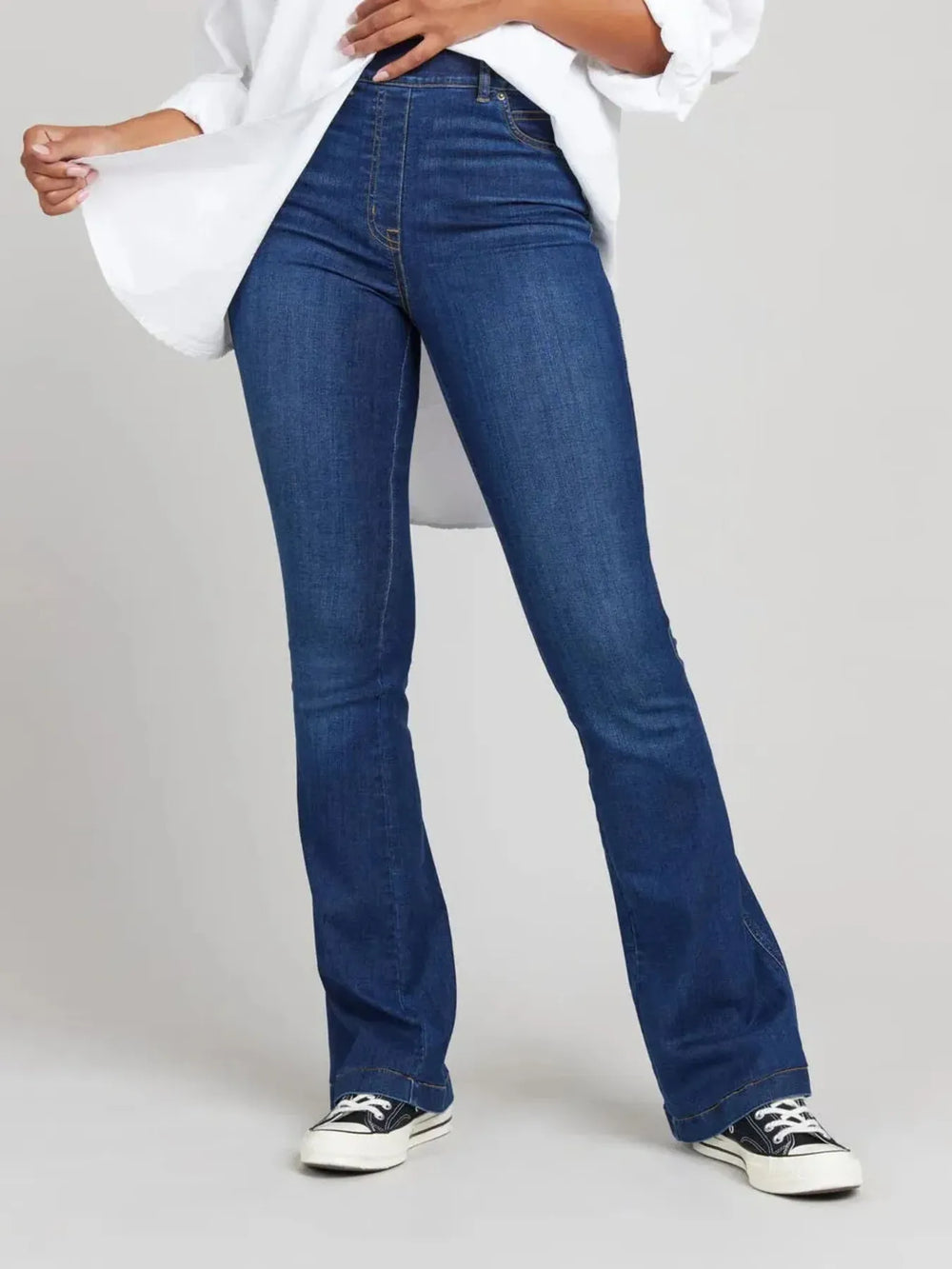 Dark Blue Full Size High-Waisted Flare Jeans Plus Size | Jeans Daverri Fashions